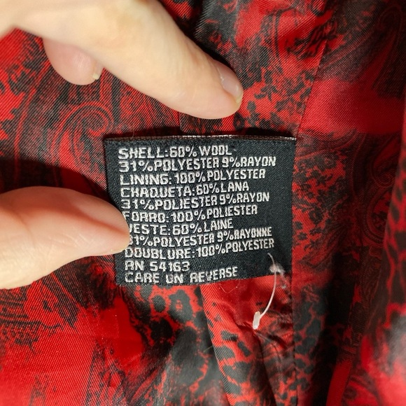 Vintage Guess Red Pea Coat Wool Blend Double Breasted Satin Lined Sz L Acadamia - Picture 5 of 11